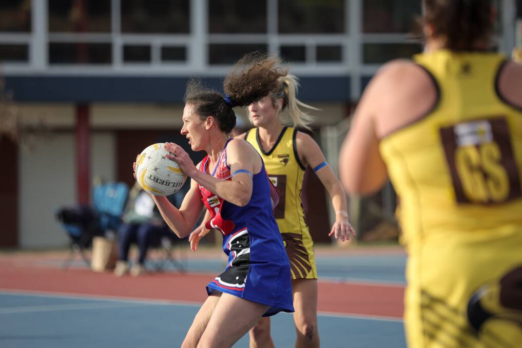 Beechworth's Rachael Cavallin flies down the court during the Bushrangers' tussle against the Hawks at Beechworth on Saturday. Picture by James Wiltshire