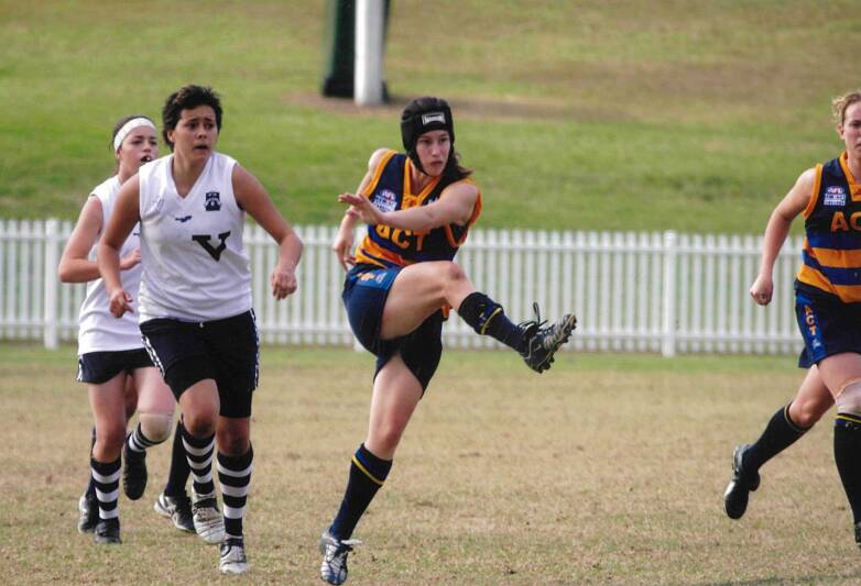 Wodonga football coach Racquell Farell in action for ACT during her time playing representative football. Picture supplied