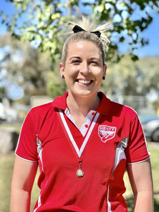 Rachael Terlich after claiming Henty's A-grade best and fairest award for the 2023 season, over a year after sustaining a head knock during a game. Picture supplied