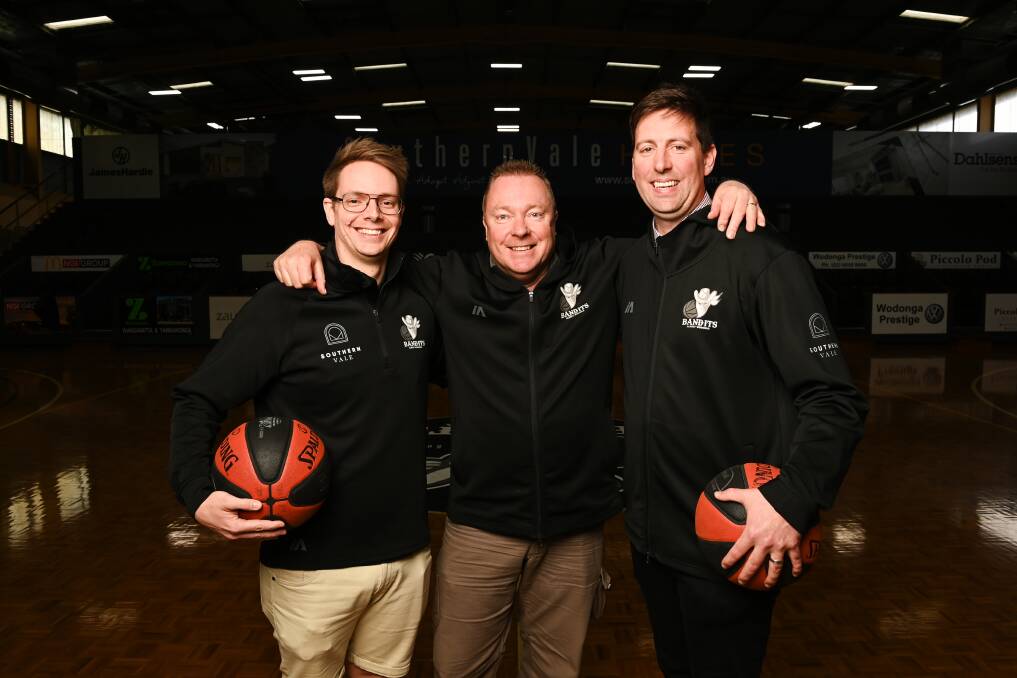 Bandits men's coach Matt Kowalczyk, president Luke Smith and women's coach Sam McDonald are ready for the club's first home game of the season. Picture by Mark Jesser