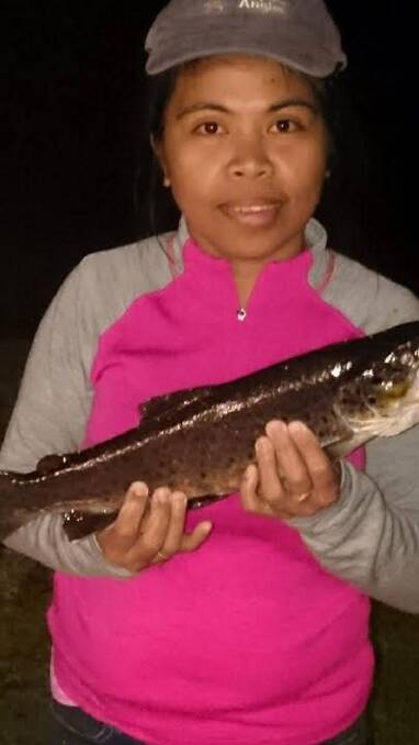 NICE ONE: Rowena proudly displays her 1.5-kilogram Jindabyne brown trout. 