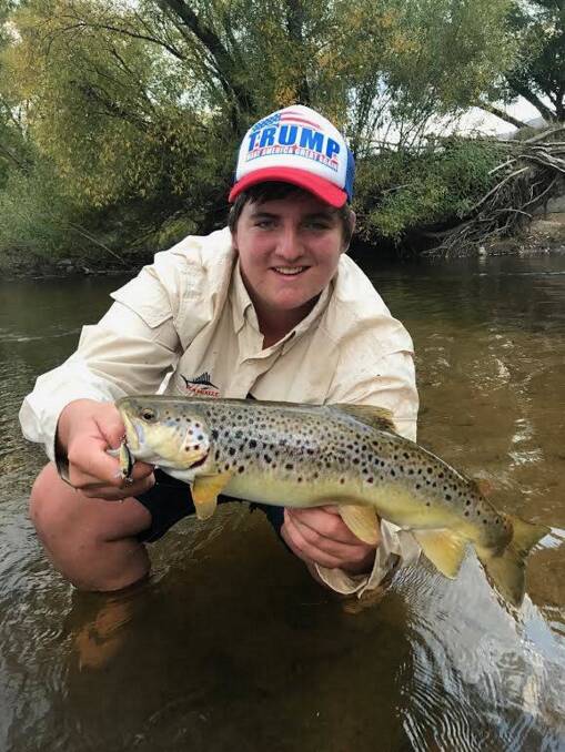 WHOPPER: Sam Hill landed this 47-centimetre brown trout with a three-centimetre Bullet Lure on the Upper Murray.
