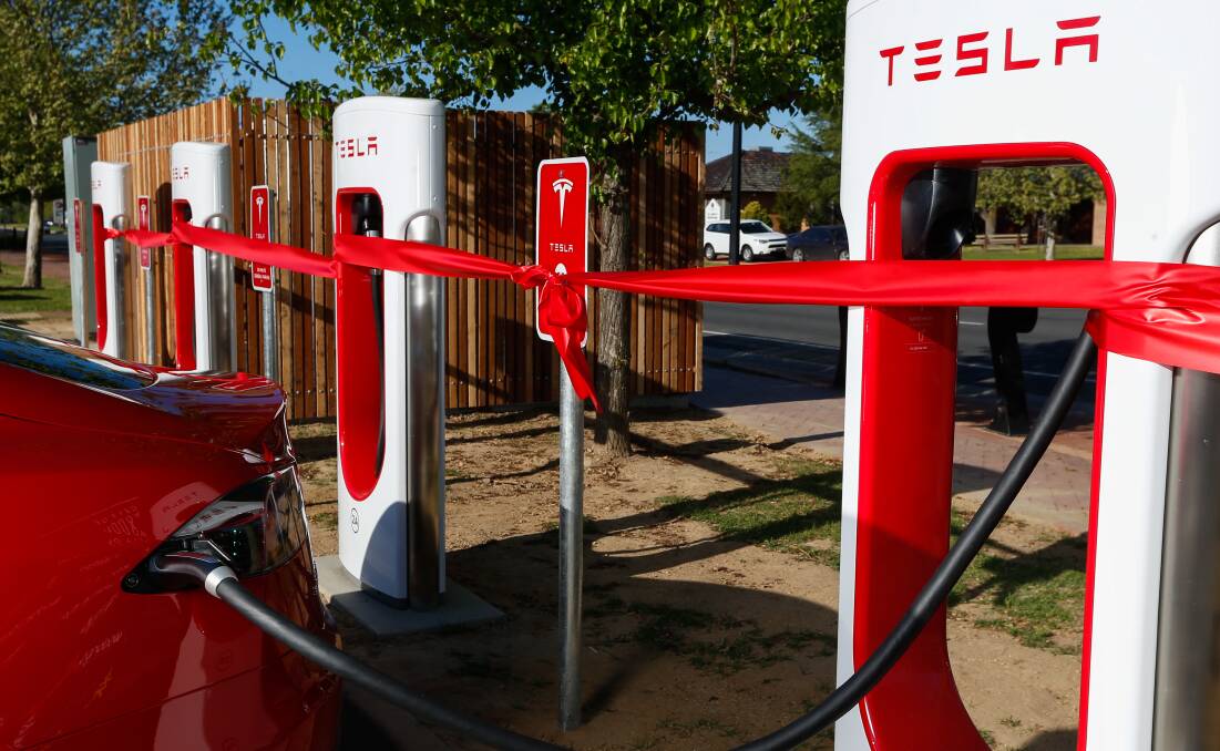 ELECTRIC FEEL: Tesla's new charging port in Wodonga has divided opinion since its installation last week. Picture: MARK JESSER