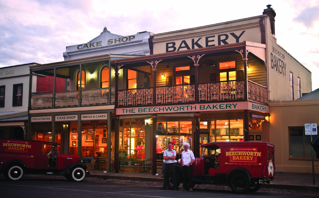 Beechworth Bakery owners Marty Matassoni and Tom O’Toole at the Beechworth store. 