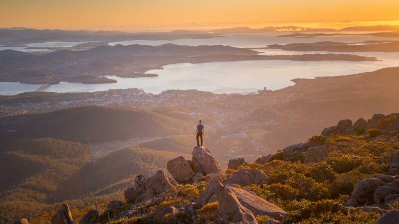 Mt Wellington offers a stunning view of Hobart and the water beyond.