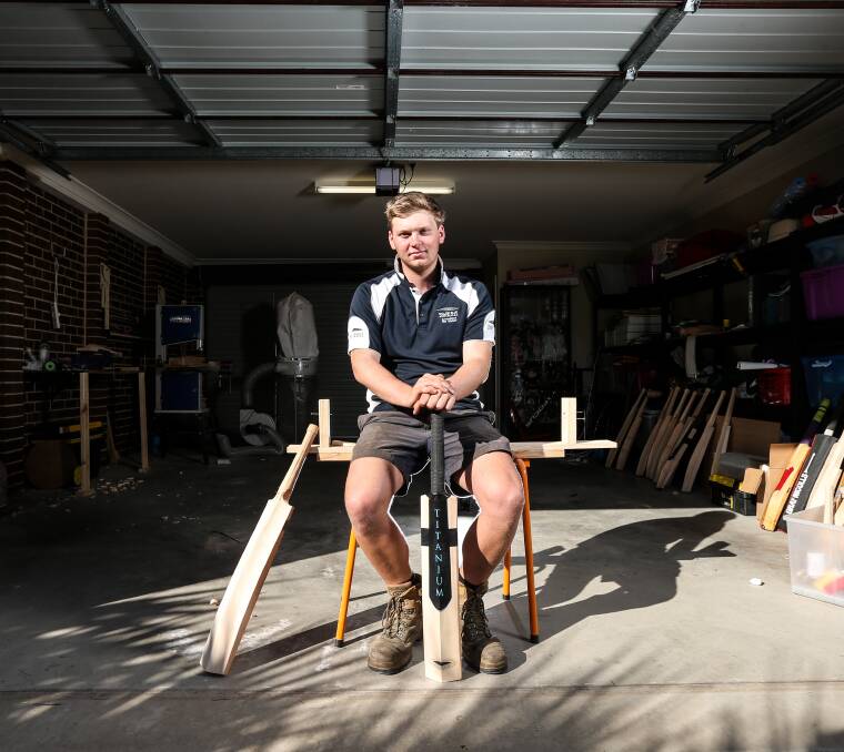 MASTER CRAFT: Zac Nichols of Glenroy is handcrafting cricket bats after learning his skills from WillowBlue willow grower Ian Callen. Pictures: JAMES WILTSHIRE