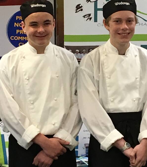 TOP FINISH: Catholic College Wodonga students Ben Warhurst, 15, and Jarad Crichton, 16, were runners-up in the Murray River Culinary Challenge grand final on Monday.