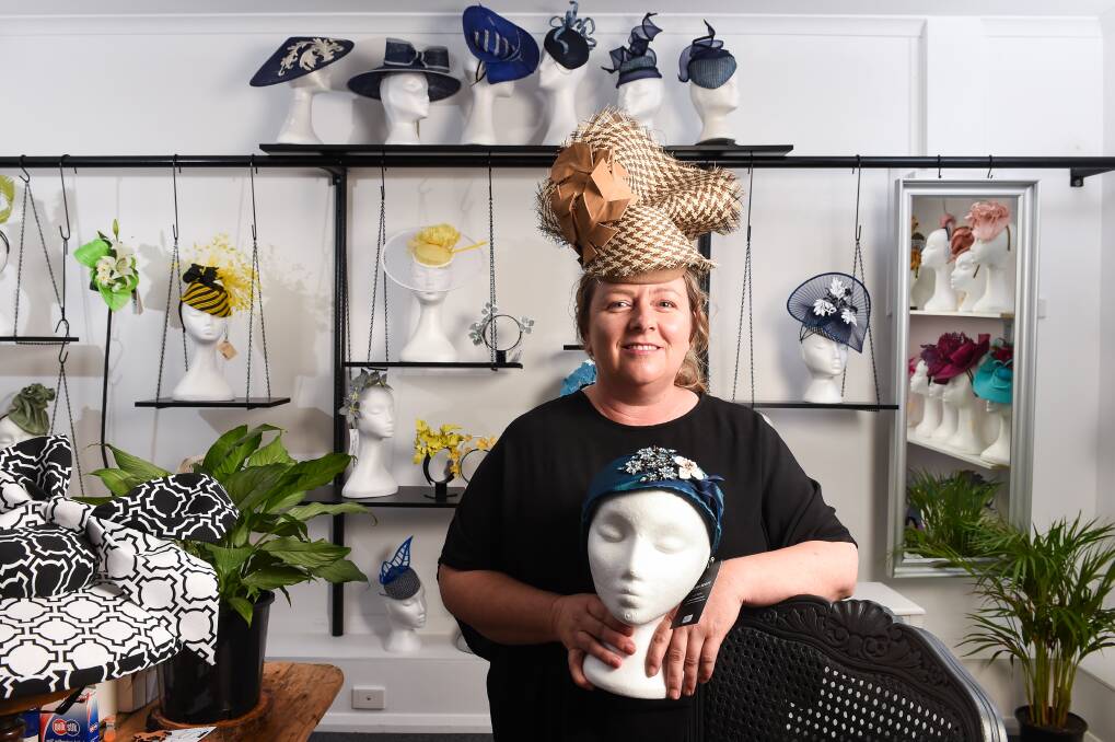 TOP HATS: South Albury-based milliner Tania Scott is making final preparations for Albury Gold Cup hats and headpieces ahead of Friday. Picture: MARK JESSER