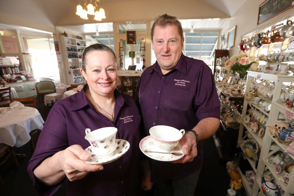 TEA FOR TWO: Moments & Memories Tea Rooms operators Lyn Oswald and her partner Ian Griffiths welcome success. Picture: JAMES WILTSHIRE