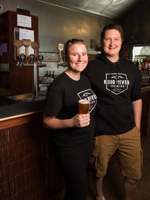HERE'S CHEERS: Brianna and Nathan Munt have opened a microbrewery, King River Brewing, on the Sartori family property in the King Valley. Picture: MARK JESSER
