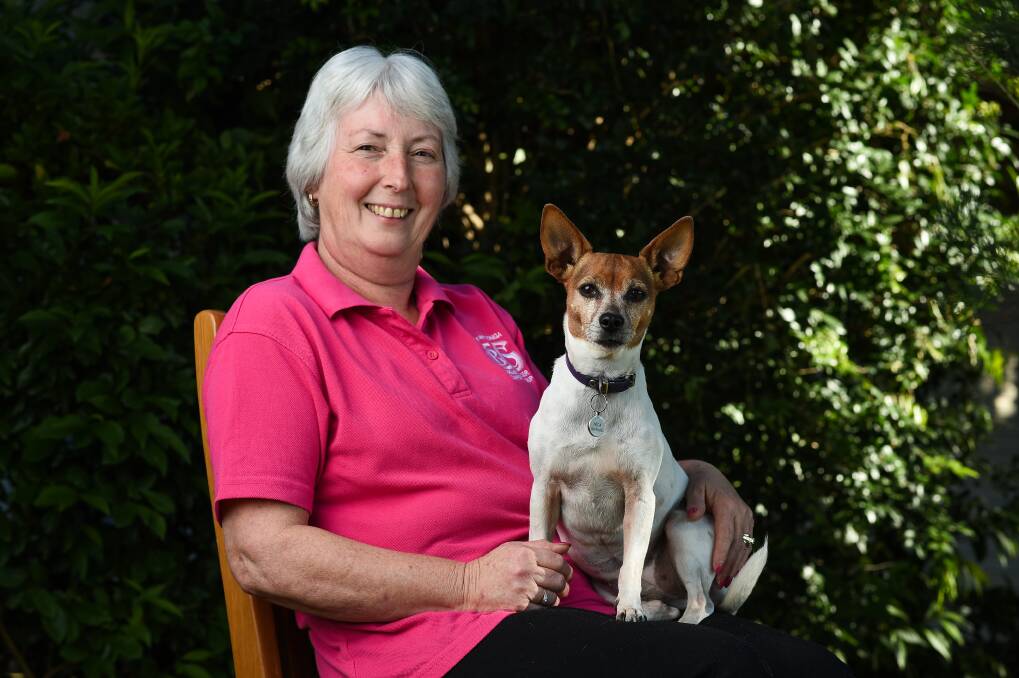 GAL PALS: Wodonga's Rosemary Smith with her dog Mia who always sits on her left side since she had breast cancer. Picture: MARK JESSER