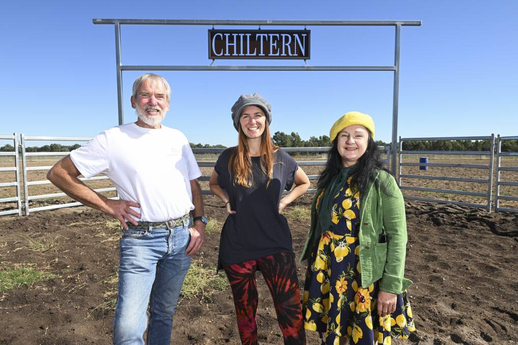 Off-Grid Living Festival electrification co-ordinator Russell Klose, festival director Kate Nottingham and event co-ordinator Arabella Watson ahead of the 2024 edition at Chiltern Racecourse on April 6 and 7. Picture by Mark Jesser