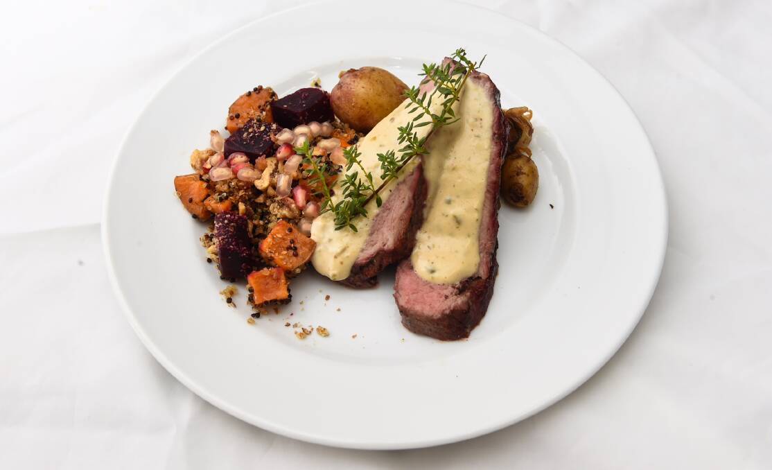 GOOD TASTE: Porterhouse with Willowbank Farm potatoes and quinoa, beetroot and pomegranate salad served in the Gold Cup Committee marquee.