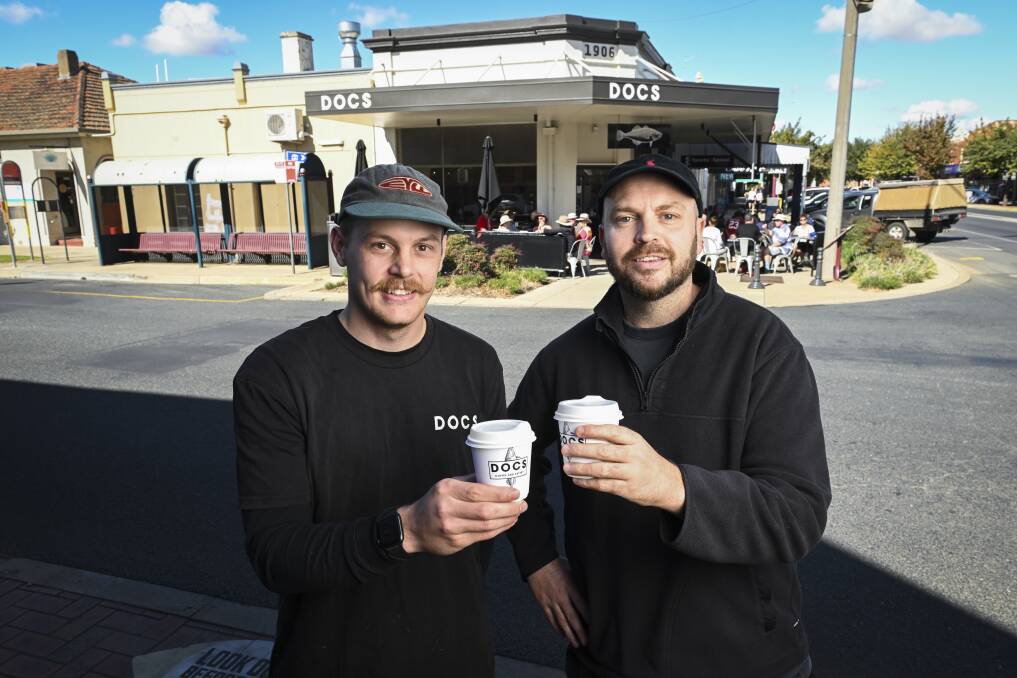 DOCS Coffee and Eatery former owner Jack Schilg with new owner Chevy Leahy, who took over the business on Tuesday, April 16, welcome the smooth transition this week. Picture by Mark Jesser