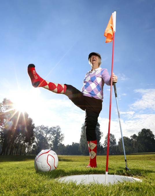 Kicking out: Boorhaman Golf Club's Helen Southam has fallen for the new sport of FootGolf, which will be available to try at an upcoming open day. Picture: MARK JESSER
