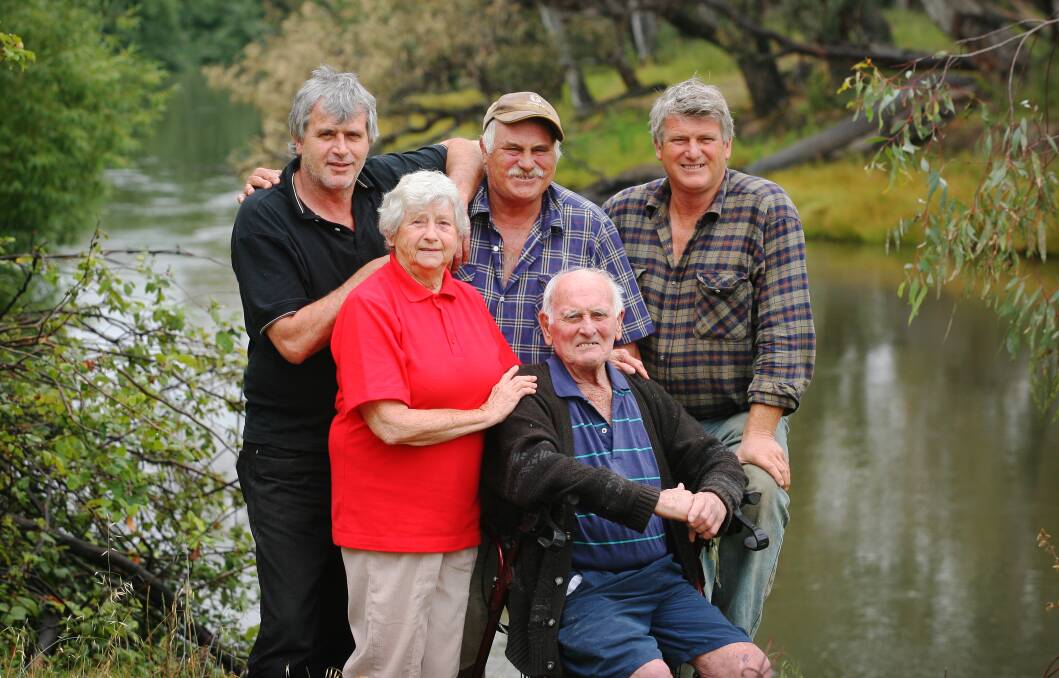 RIVER WATER IN THEIR BLOOD: Brothers Gary, Daryl and Byron Gray with their parents Shirley and Les Gray on the Willowbank property in 2008.