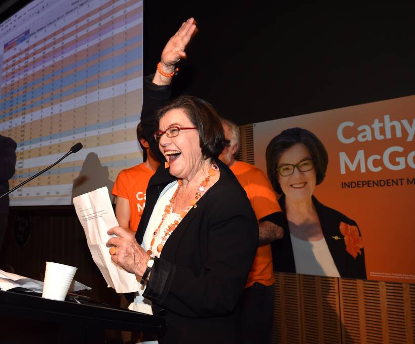 CELEBRATION TIME: The party after Cathy McGowan's election win went well into the night at Wangaratta Performing Arts Centre, but it will soon be time to get back to business. Picture: MARK JESSER