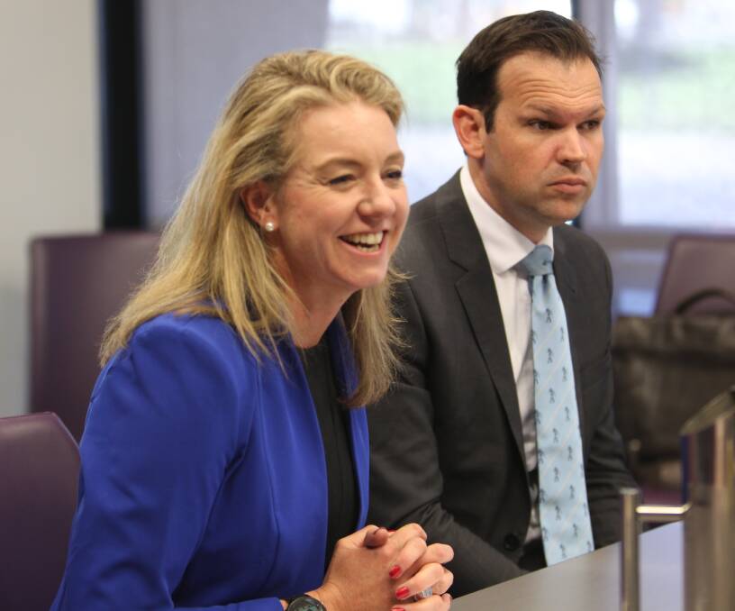 FRUITFUL DISCUSSIONS: Senator Bridget McKenzie and Resources Minister Matt Canavan at the Cube on Wednesday as part of their day in the North East to discuss businesses' energy use. Picture: SHANA MORGAN