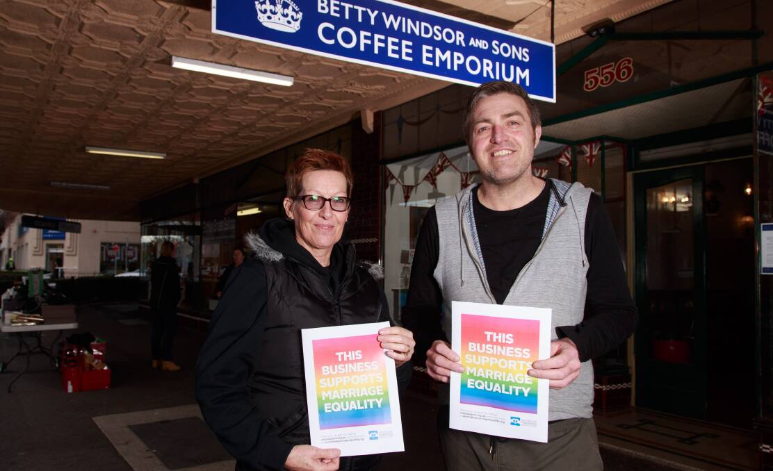 ADVOCATES: Toni Johnson, pictured with fellow Hume Phoenix member Jarrod Lehman, has stepped down from the group after nine years to focus on marriage equality.