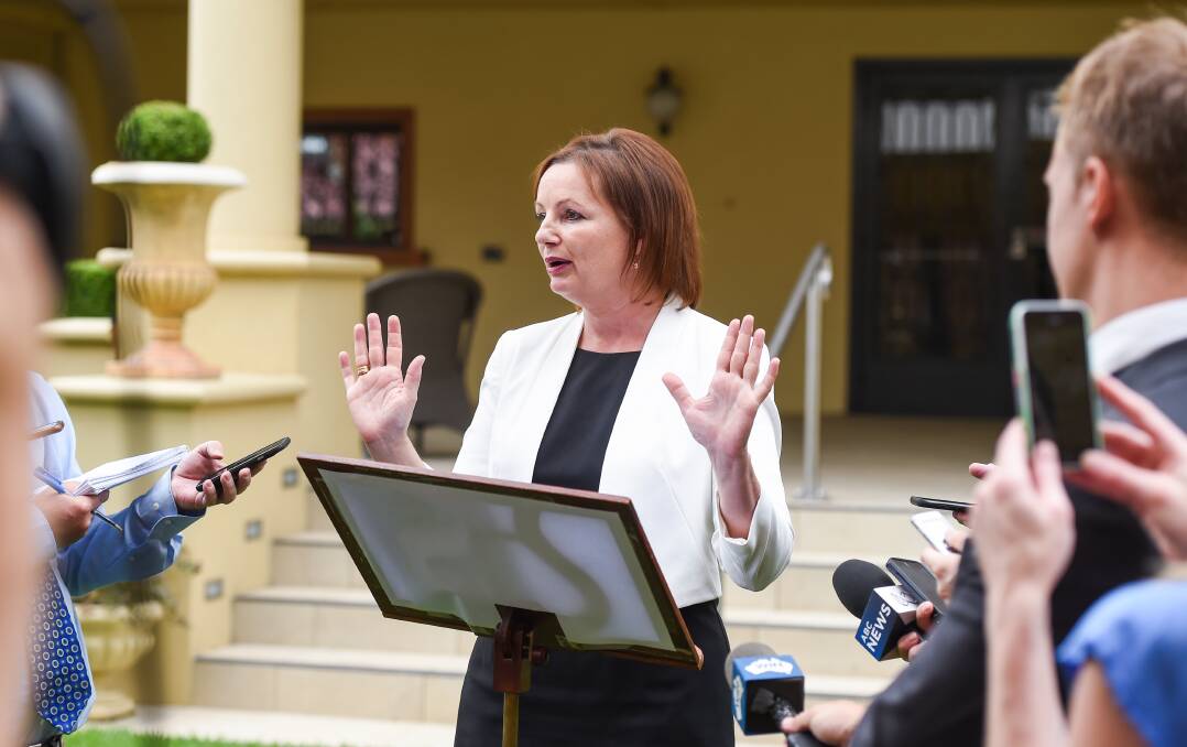 CHANGES: Sussan Ley in January, addressing the media in Albury over expenses and travel claims on the Gold Coast.