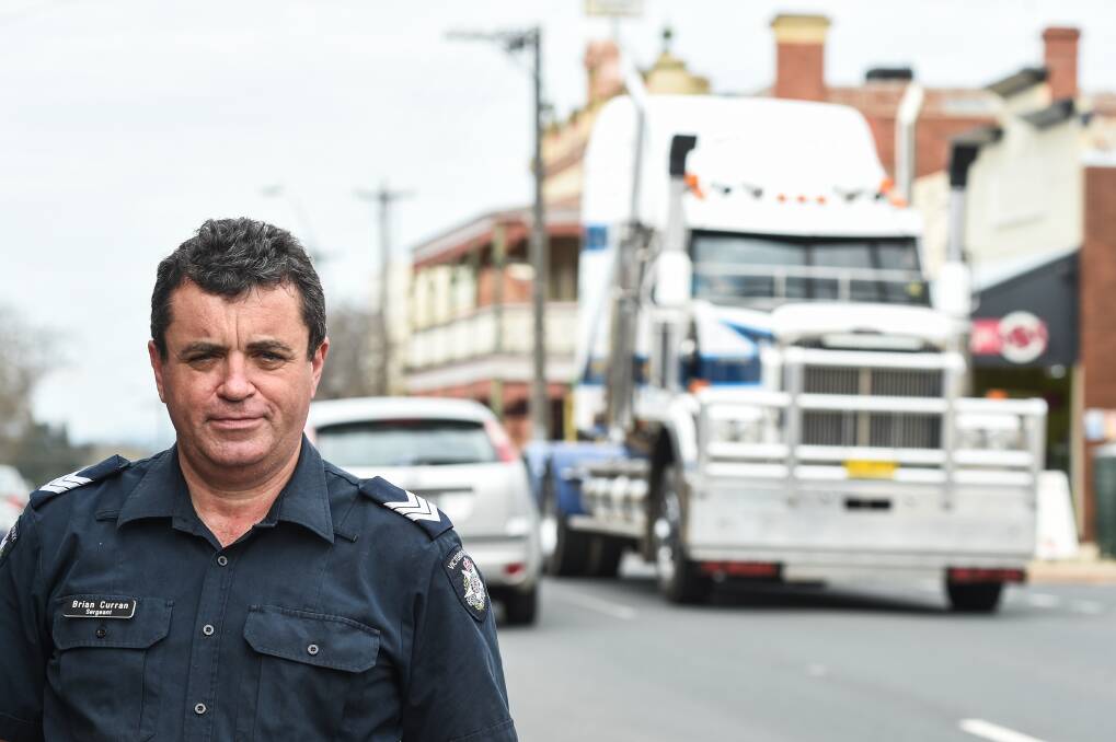NO SOLUTION YET: Rutherglen Sergeant Brian Curran is among those hoping for funding for the Rutherglen truck bypass, but will have to wait a little longer after it was not included in the federal budget. Picture: MARK JESSER