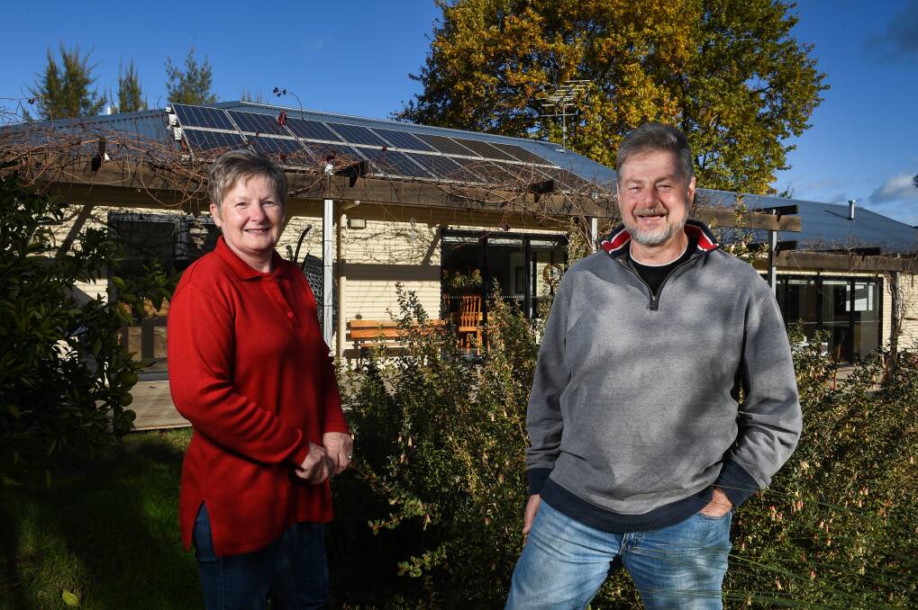EXCITED: Helen and Ron Boulton were the first to sign up to Totally Renewable Yackandandah’s solar pilot program. Picture: MARK JESSER