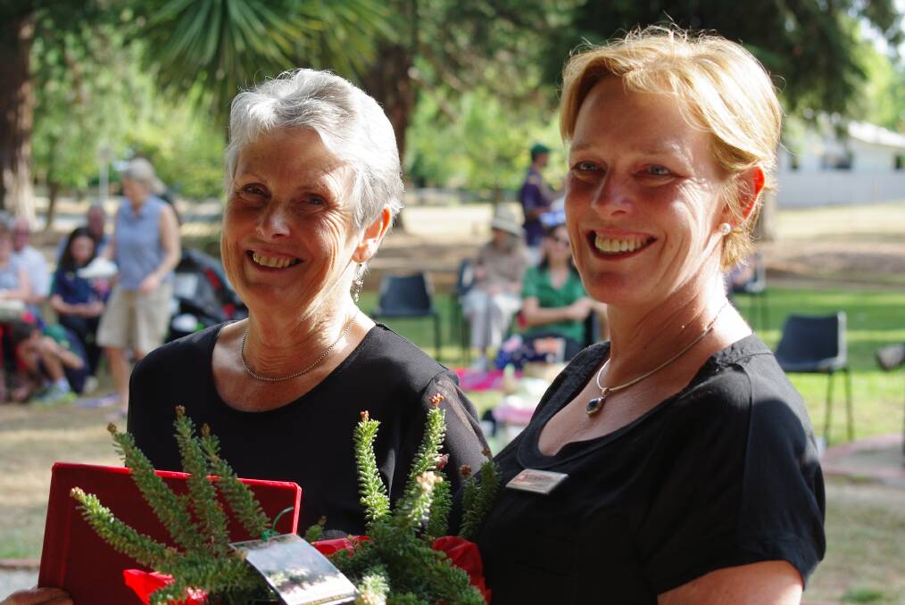 DAY OF CELEBRATION: Meryl Johnson was awarded Indigo Shire's citizen of the year honour in 2013, presented with her gift by Cr Jenny O'Connor on Australia Day.