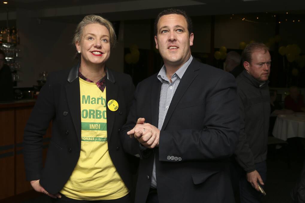 TEAM NATIONALS: Bridget McKenzie and Marty Corboy at Wangaratta Turf Club on election night.