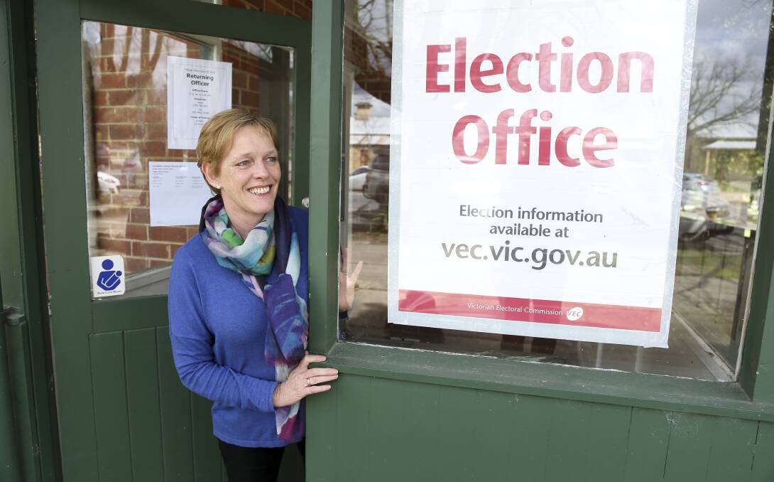 NOMINATION TIME: Jenny O'Connor puts her name down for re-election at the AEC electoral office in Beechworth. Picture: ELENOR TEDENBORG
