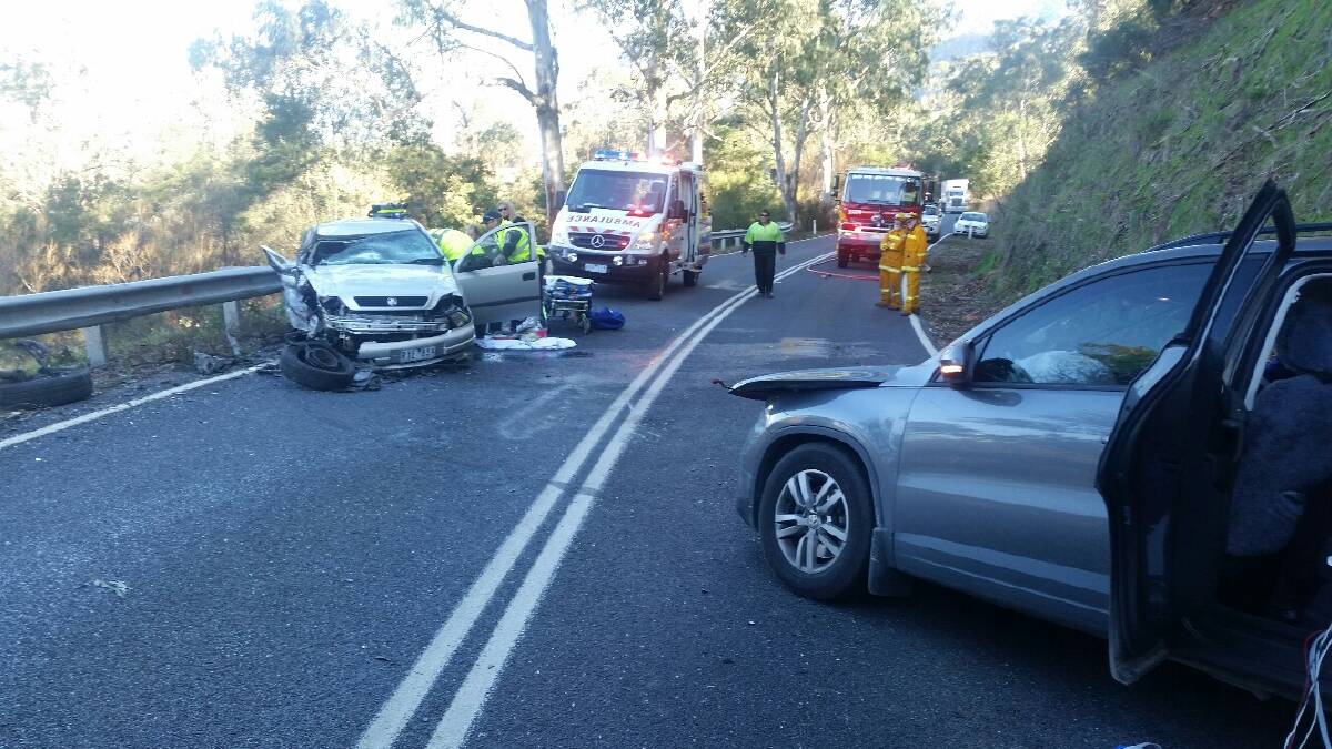 CRASH SCENE: An incident on the Kiewa Valley Highway at Coral Bank resulted in two people being taken to hospital in August last year.
