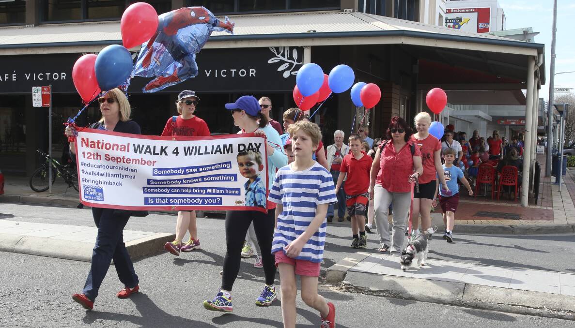 Families united: About 80 people made their way through Albury streets on Saturday morning in red and blue Spider-Man colours during the Walk 4 William. Pictures: ELENOR TEDENBORG