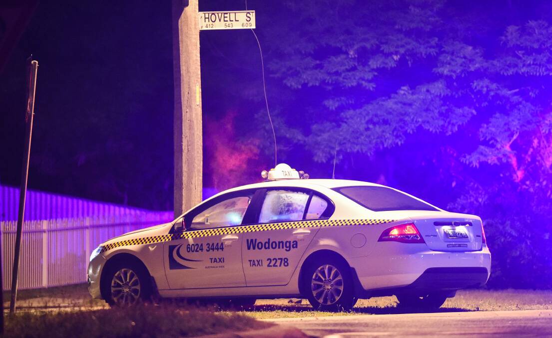 END OF THE ROAD: The stolen taxi was crashed into a pole in Albury on Thursday night.