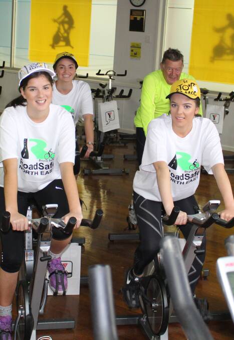 PEDDLE POWER: Freya Clarke; Dave Wohlers, Georgia Scott and Isobel Lackner were ready to clock up the kilometres at the launch of the YMCA Tour de Wang.
