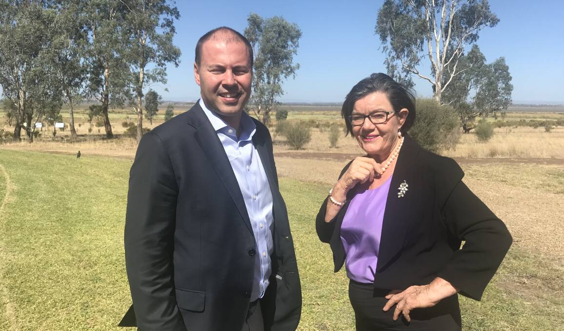 SOLAR WITH A VIEW: Environment and Energy Minister Josh Frydenberg and Indi MP Cathy McGowan heard about renewable energy plans for Winton Wetlands during a visit yesterday. Picture: SHANA MORGAN