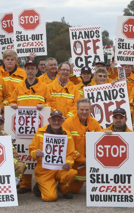 HANDS OFF: Wangaratta volunteers protested the Victorian government involvement in EBA negotiations, now the CFA is celebrating the federal Senate decision.