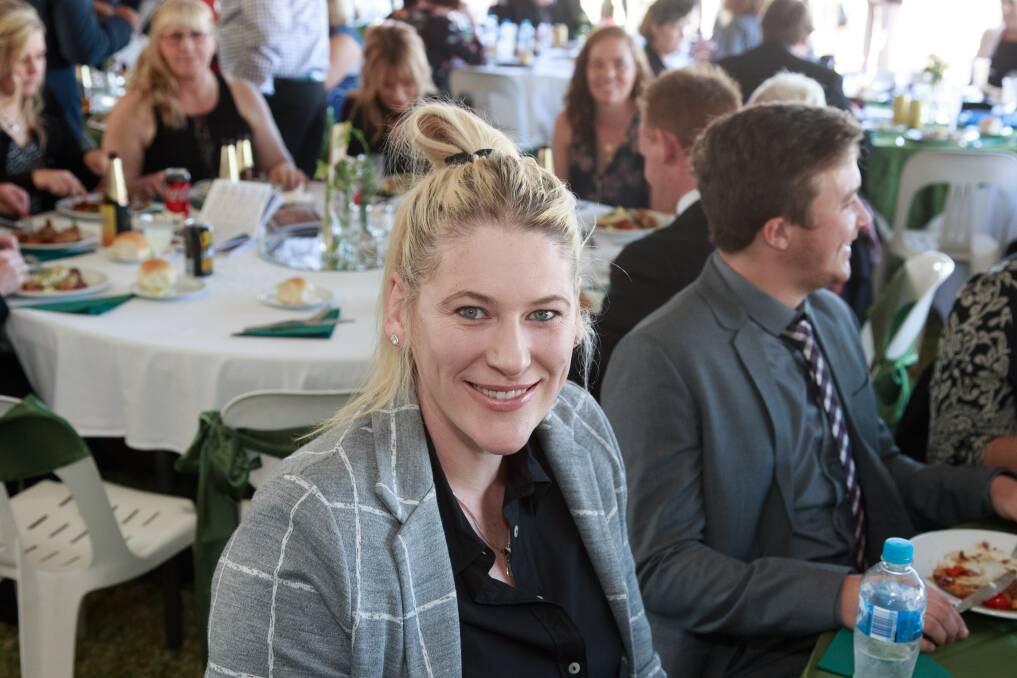 STAR ATTRACTION: Lauren Jackson told the Wodonga Race Club stories from breaking her foot by kicking her brother, to meeting Muhammad Ali. Picture: SIMON BAYLISS