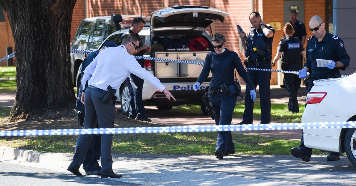 EVIDENCE: Investigators only had to step outside their own Wodonga police station on Friday to examine the crime scene of the alleged stabbing. Picture: MARK JESSER