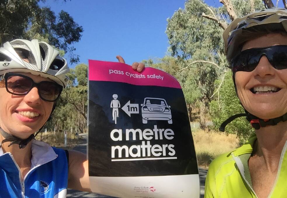 SELFIE MESSAGE: Bicycle Wangaratta's Jacqui Hobbs and Michelle Armstrong want the government to make "a metre matters" the law.