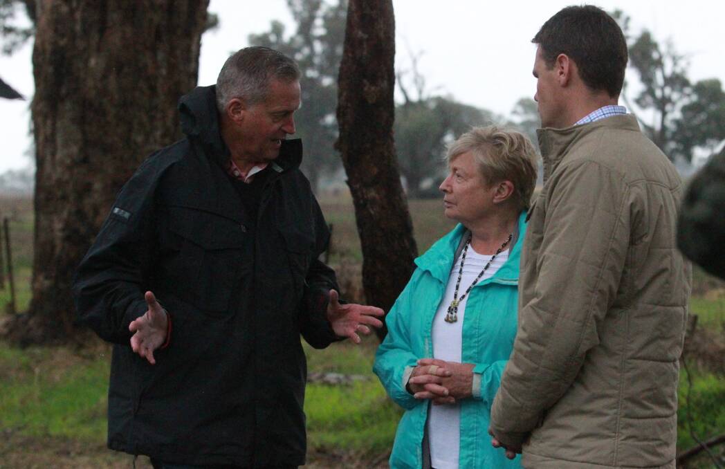 WAITING FOR SUNSHINE: Geoff Drucker, Ailsa Fox and Leigh Newbery at the Wangaratta-Eldorado Road site planned to become a solar farm. Picture: SHANA MORGAN