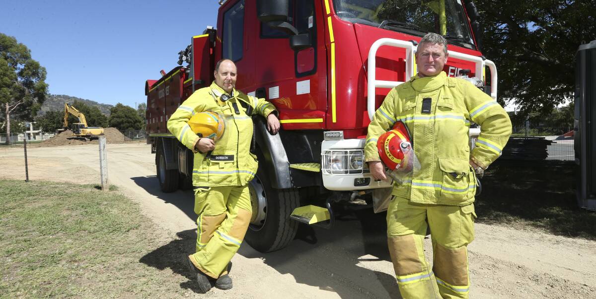 NEW DIGS: Wodonga West Fire Brigade's Lieutenant Matt Dobson and Captain Ross Coyle are excited to see progress begin on what will become a new $1.6 million, four-bay fire station. Picture: ELENOR TEDENBORG