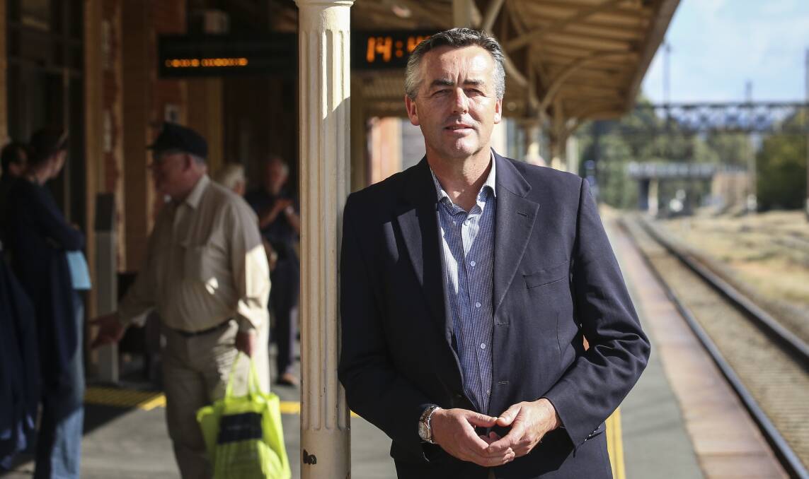 MAN WITH THE MONEY: Transport Minister Darren Chester at Wangaratta Rail Station during his visit on Monday. Picture: JAMES WILTSHIRE