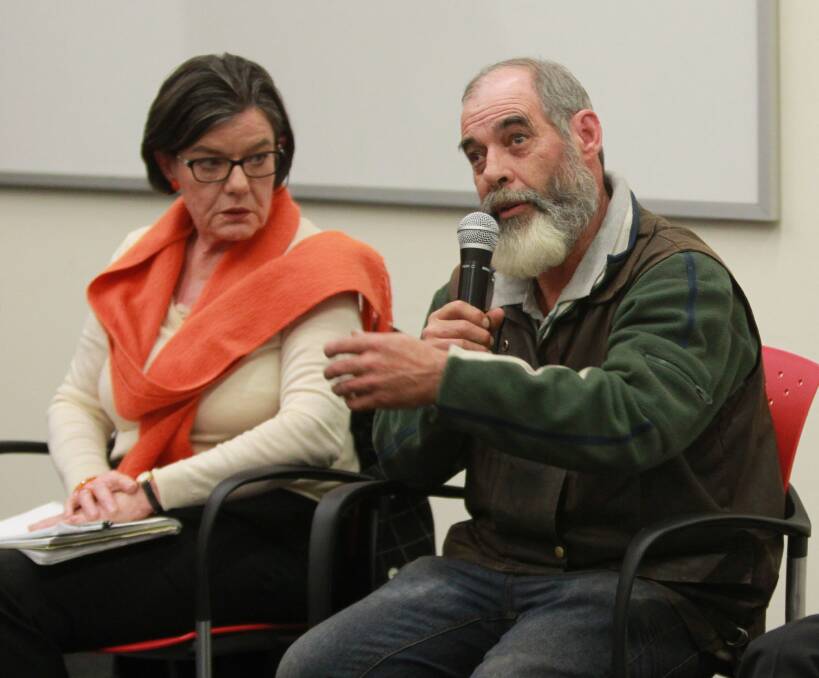 A DIFFERENT VIEW: Cathy McGowan and Ray Dyer made up two of the three independents at the election forum, held at Wodonga's TAFEspace, outnumbering the two candidates from political parties. Picture: SHANA MORGAN