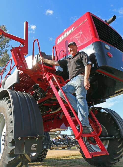 READY TO GO: Miller sales manager Scott Jameson was setting up at Henty on Monday, ready to debut a new self-propelled sprayer. Picture: KIM WOODS