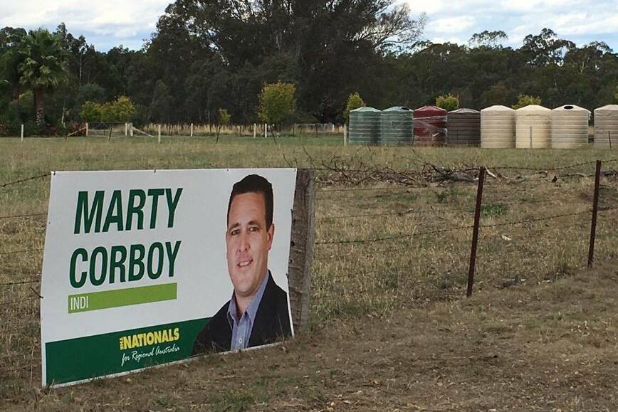 CAMPAIGN TIME: Posters promoting Marty Corboy have also started popping up legally at private properties around Indi.