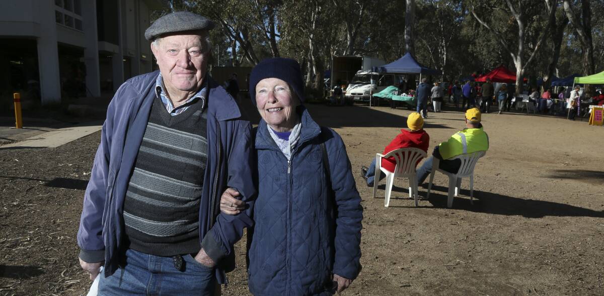 GOOD FRIENDS: John Davies and Tricia Veale spent Saturday morning at the markets. Having spent their lives in farming, they feel strongly about supporting producers.