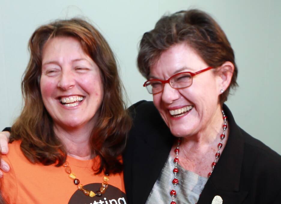FRIENDS IN HIGH PLACES: Diane Shepheard and Cathy McGowan during the 2013 election campaign.