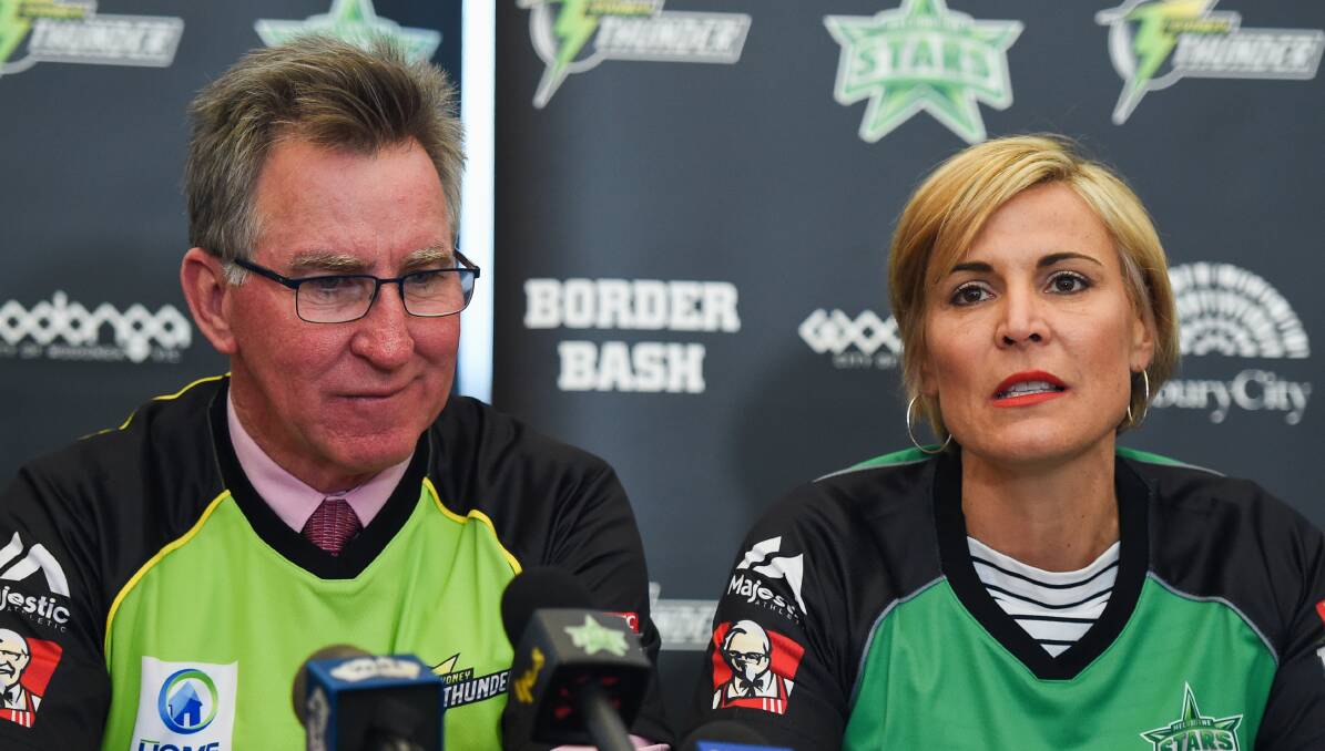 TEAMWORK: Albury mayor Kevin Mack and Wodonga mayor Anna Speedie also came together last week to promote the Border Bash cricket match.