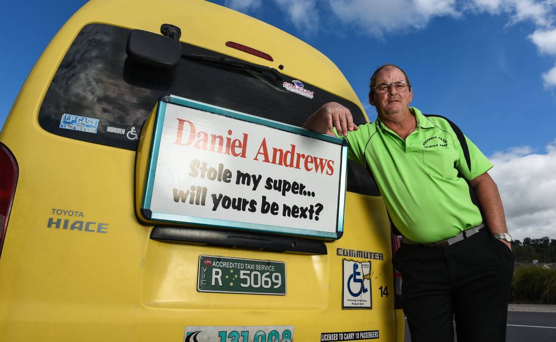Uber anger: Wodonga cabbies, including Neil Hawkins, are unhappy with Victorian Premier Daniel Andrews’ taxi licence buy-back plan. Picture: MARK JESSER 