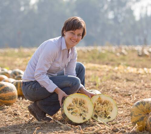 PUMPKIN PATCH: Sharan Rivett with a Styrian pumpkin, which was bred and grown purely for its seed.