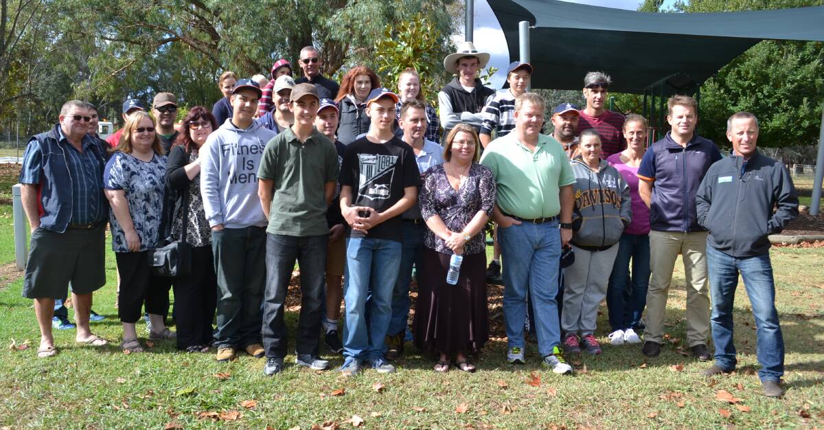 AMONG FRIENDS: Students and their families meet their farm hosts at Kiewa on Sunday.